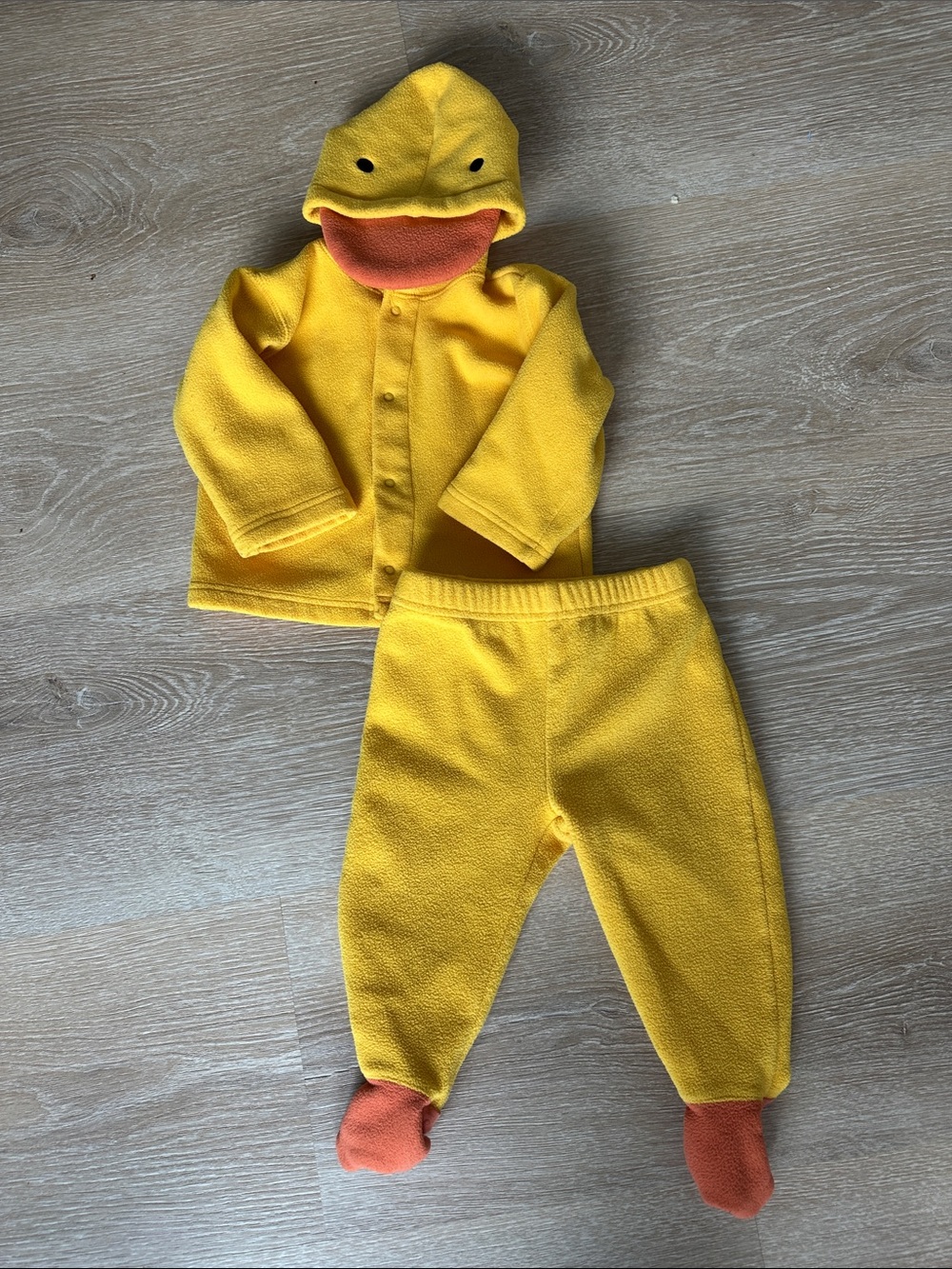 Vintage 2001 GAP Baby Duck Outfit Y2K Yellow Fleece 2 Piece Hooded Set